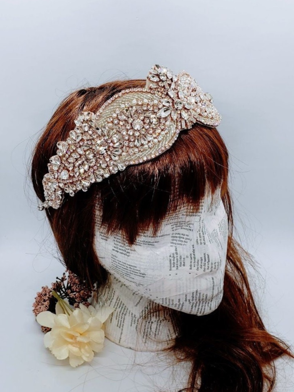 Rose Gold Bridal Crown: Rhinestone & Pearl Tiara Headband - Picture 7 of 10